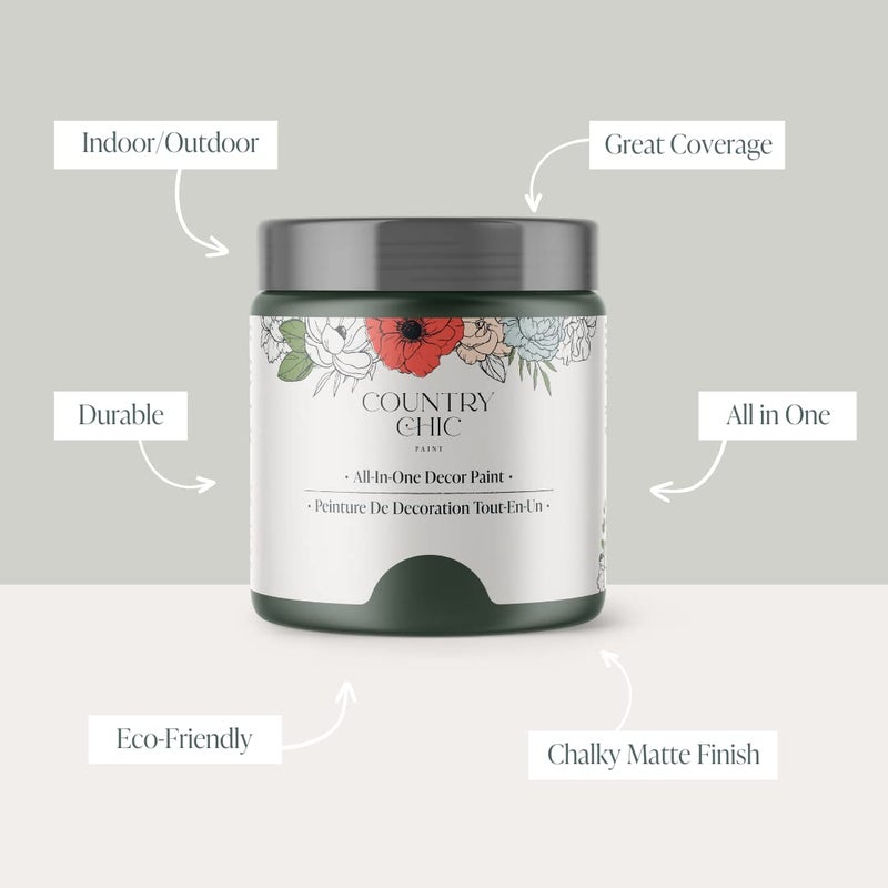 Country Chic Paint Country Chic All-in-One Chalk Paint for Furniture, Cabinets, Home Decor, Eco-Friendly, Matte Finish, Built-In Primer & Top Coat for Wood, Metal - Hollow Hill (Dark Green) - Pint 16 oz (475 ml) - Image 2